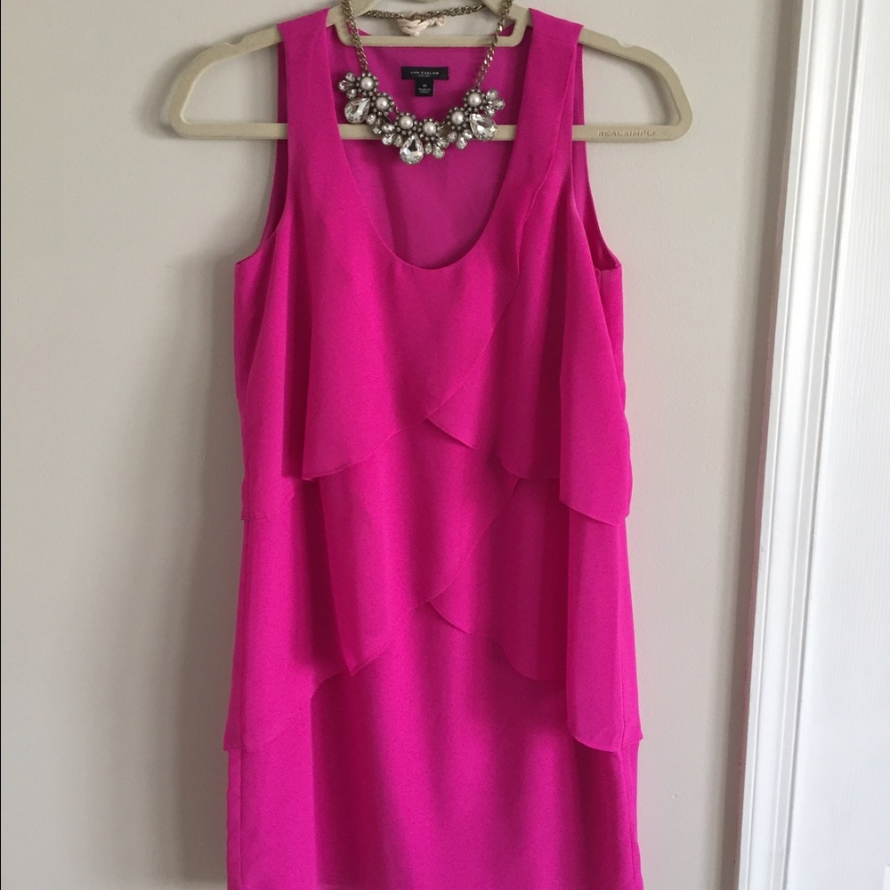NWOT Ann Taylor hot pink ruffle cocktail dress