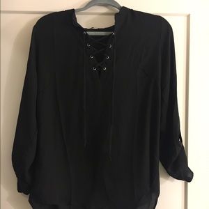 Black lace up blouse