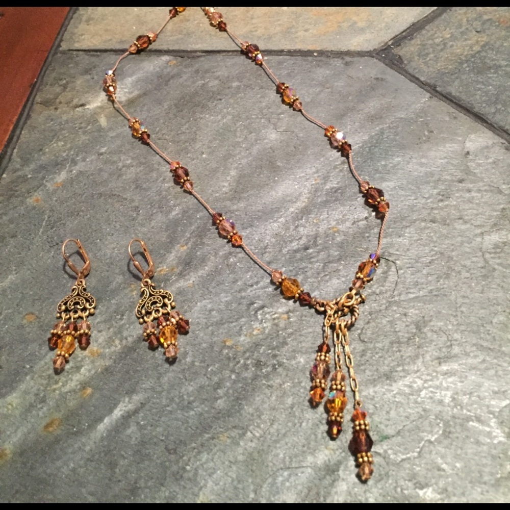 Swarovski necklace and chandelier earrings