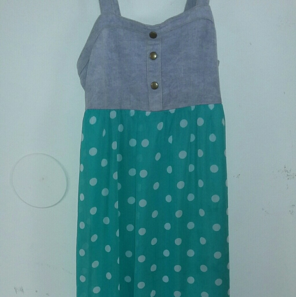 Long poki-dot/denim dress