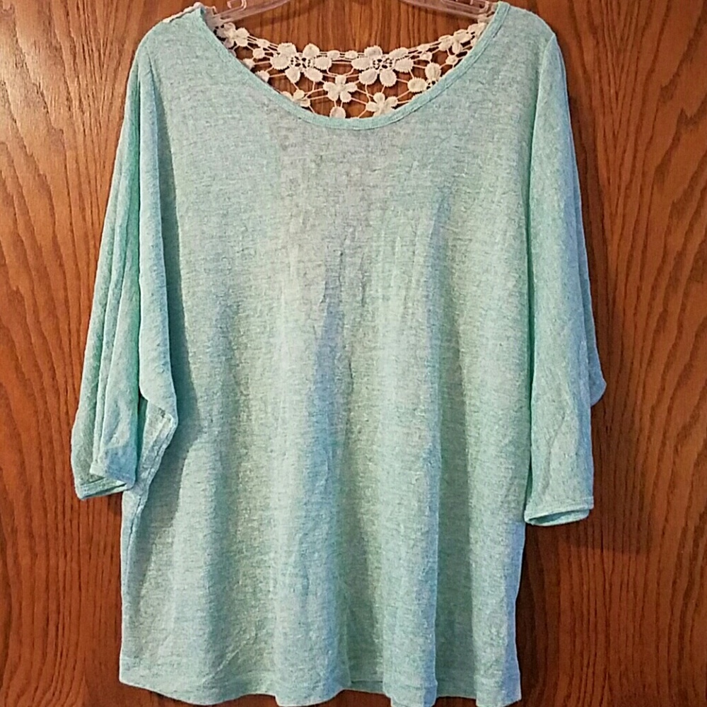 Light aqua 3/4 length sleeve open lace in the back