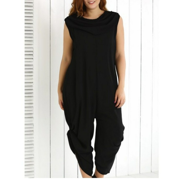 Pants - PLUS Black Cowl Neck Jumpsuit