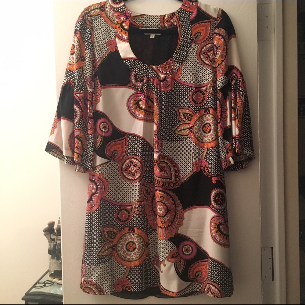 Trina Turk Silk Paisley 3/4 Sleeve Dress