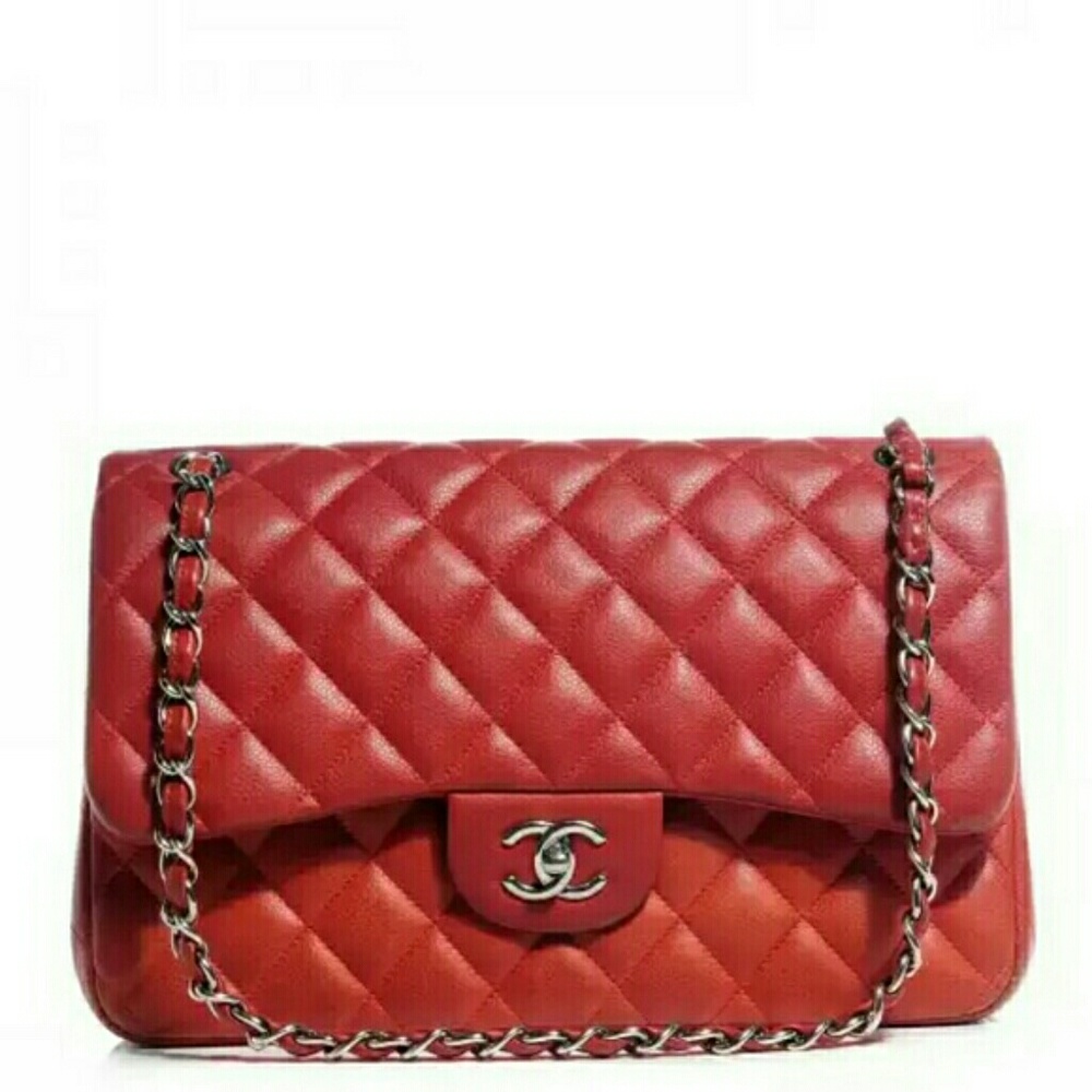 Authentic Chanel Red Caviar Jumbo Double Flap Bag