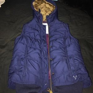 American Eagle Navy Blue Hooded Vest