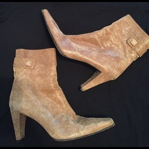 Designer ankle boots, soft tan leather.