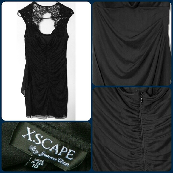 Black Sleeveless Lace-yoke Ruched Sheath Dress - Picture 2 of 8