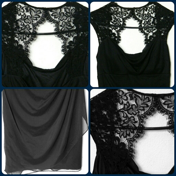 Black Sleeveless Lace-yoke Ruched Sheath Dress - Picture 3 of 8