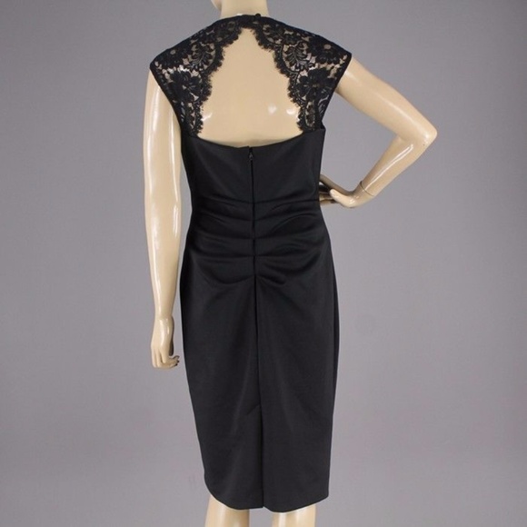 Black Sleeveless Lace-yoke Ruched Sheath Dress - Picture 6 of 8