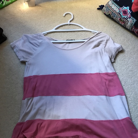 Pink and tan striped tee - Picture 1 of 2