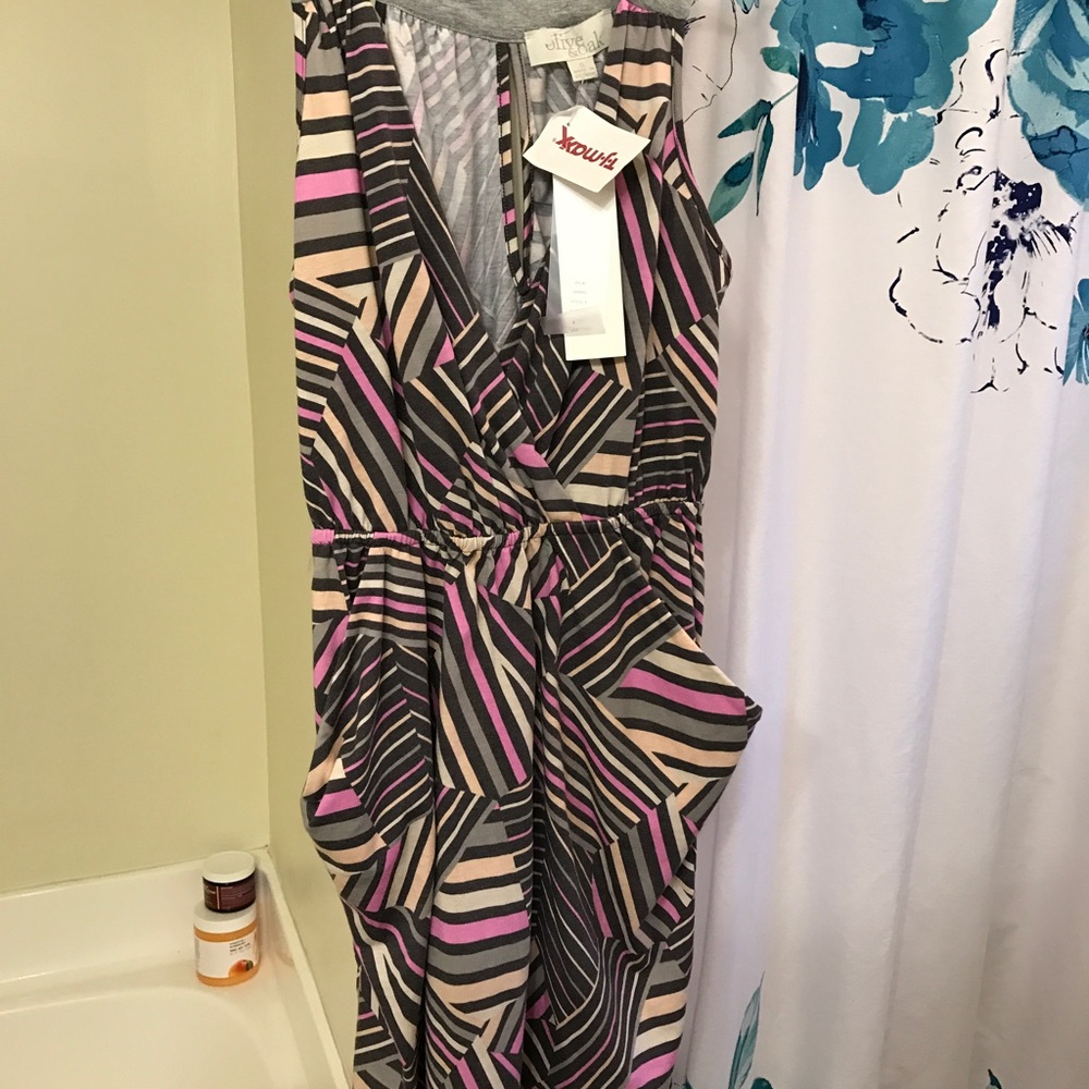 Gray and pink multi occasion mini dress