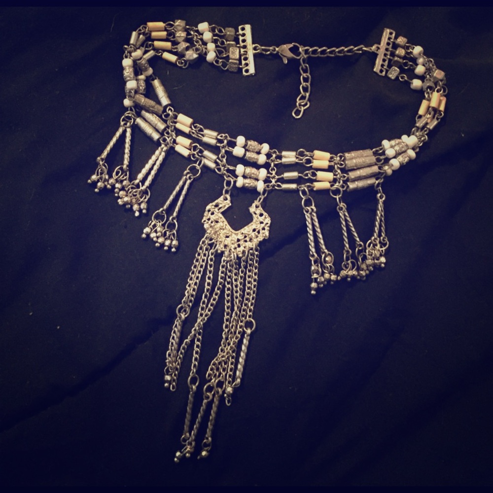 Native American beaded metal choker necklace