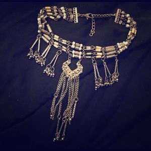 Native American beaded metal choker necklace