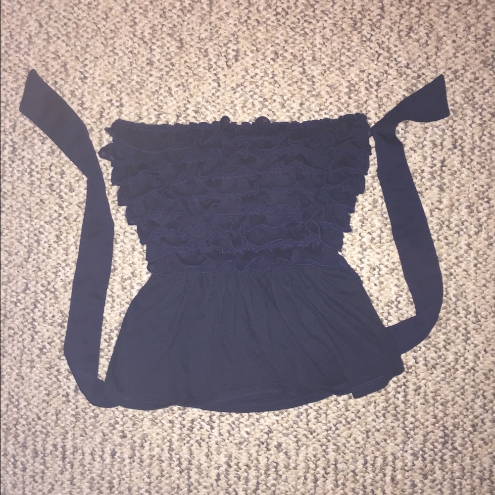 Navy blue ruffle strapless top