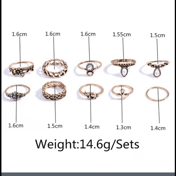 10 Piece Midi Ring Collection in silver boho style - Picture 3 of 4