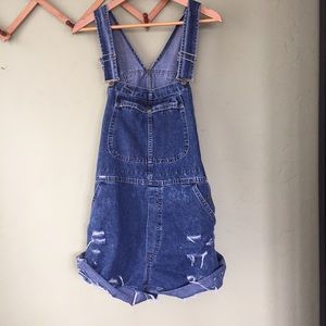 Vintage distressed Lee overall shorts