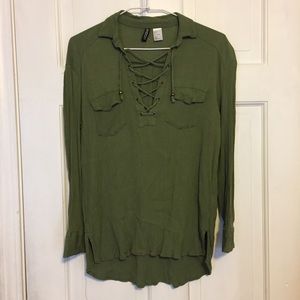 Green H&M Lace Up Blouse