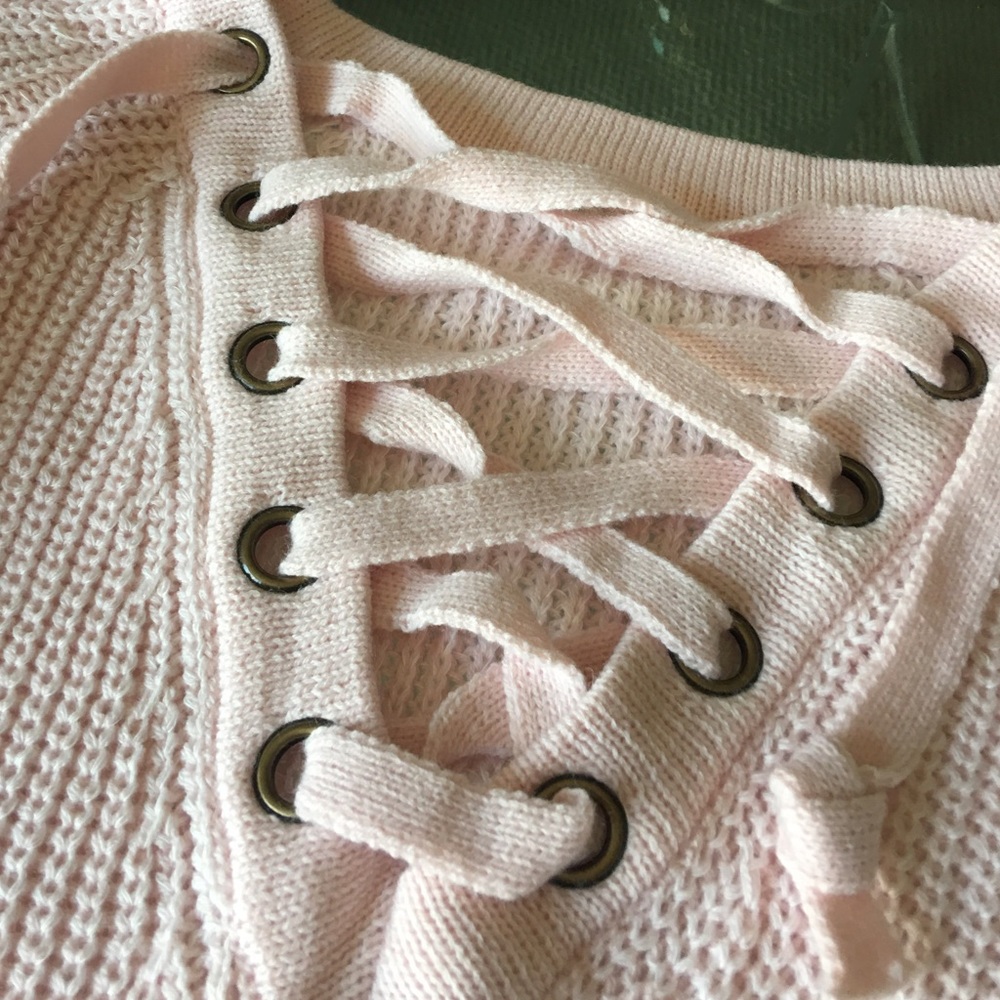 ✨Baby Pink Knit Lace Up Sweater W/ Flared Sleeve✨ - Picture 3 of 4