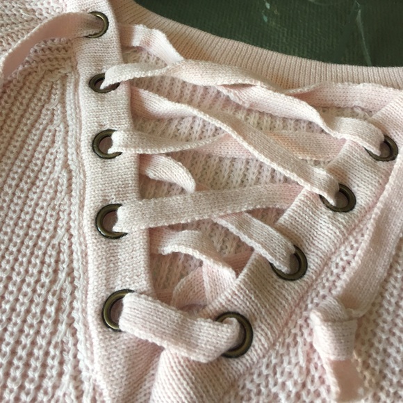 ✨Baby Pink Knit Lace Up Sweater W/ Flared Sleeve✨ - Picture 3 of 4
