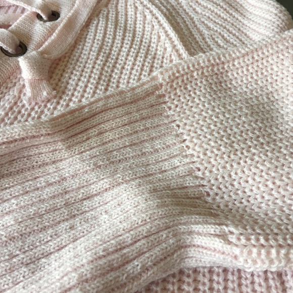 ✨Baby Pink Knit Lace Up Sweater W/ Flared Sleeve✨ - Picture 4 of 4