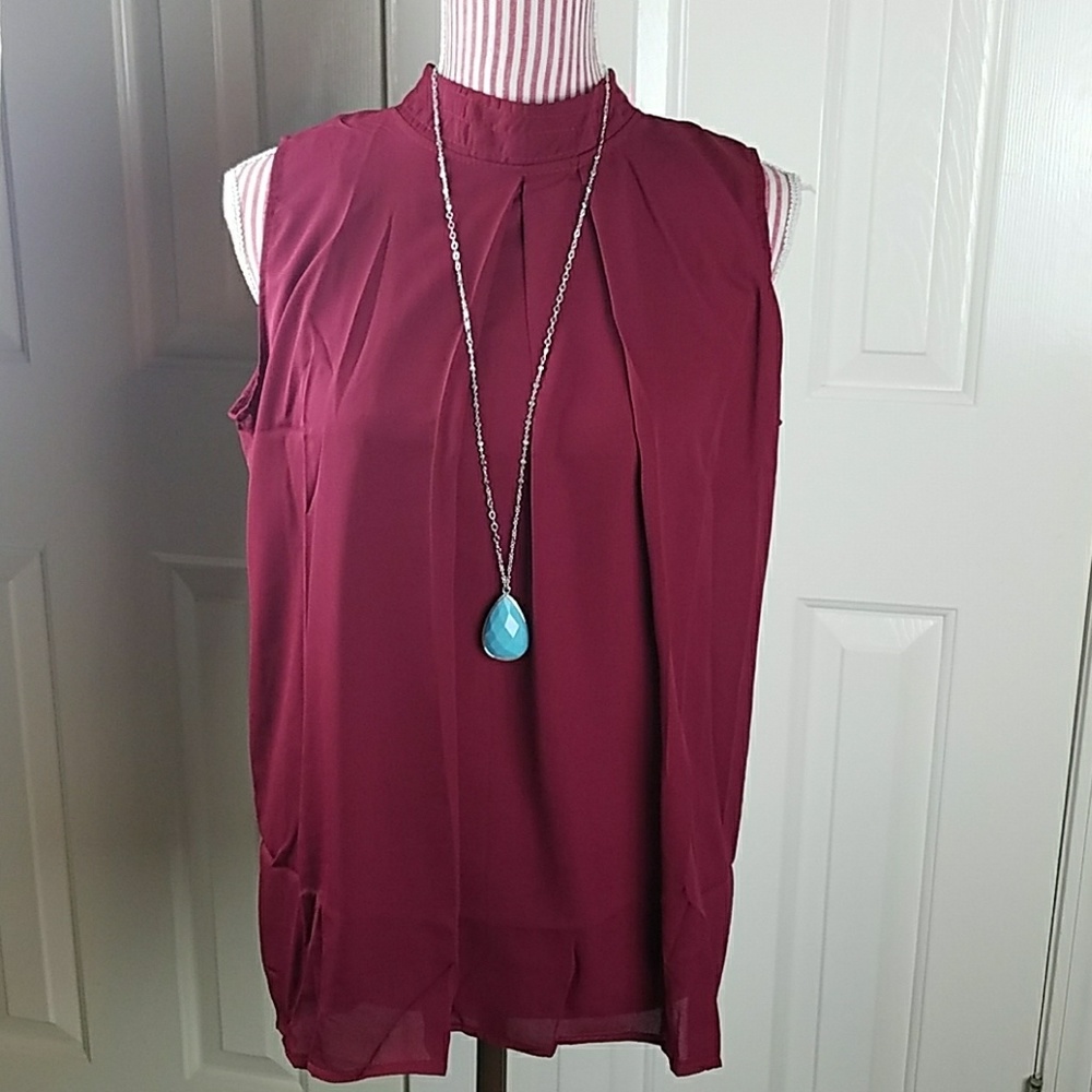 Plus Size Burgundy Chiffon Top - Picture 2 of 4