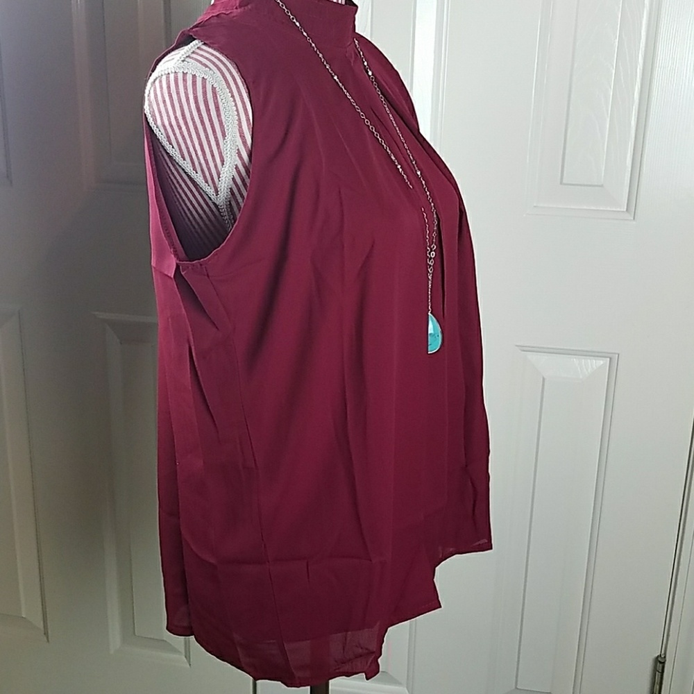 Plus Size Burgundy Chiffon Top - Picture 3 of 4