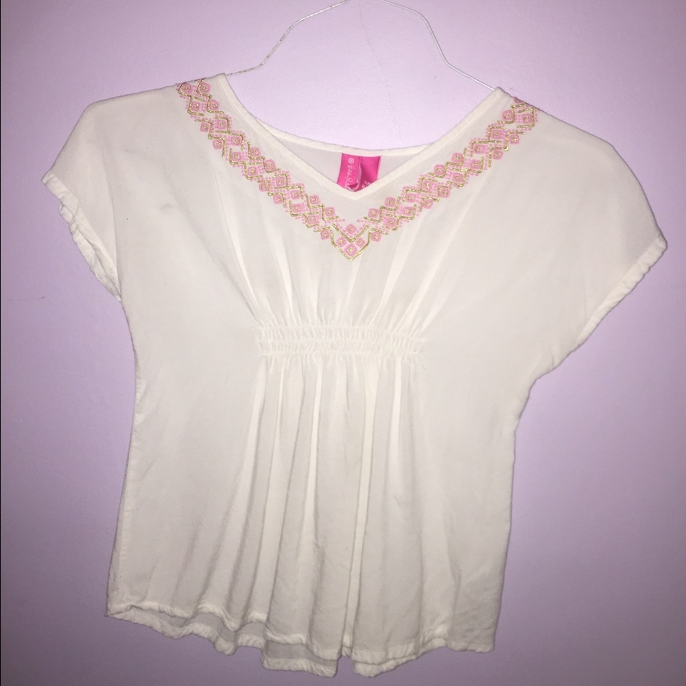 White Blouse w/ Pink & Gold// Lilly Pulitzer