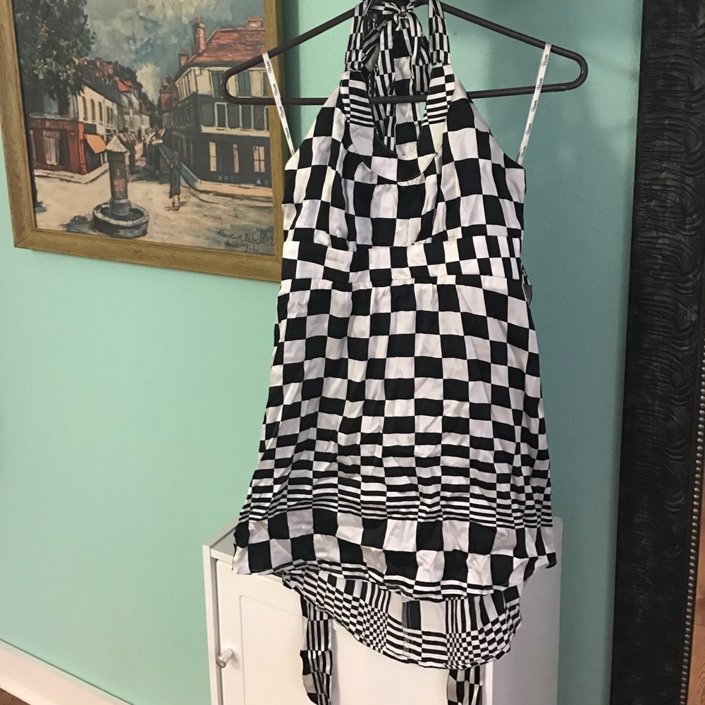 Checkered silk halter top