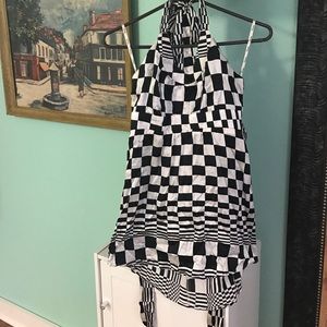 Checkered silk halter top