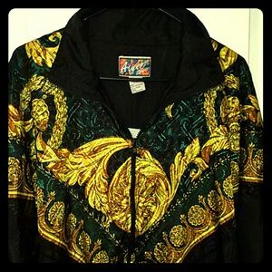 Super Cute Vintag Baroque Windbreaker Blk Grn Gold