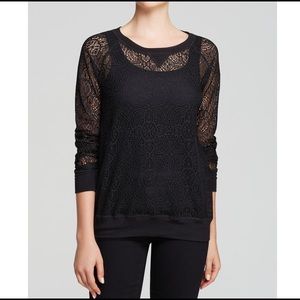 NWT Michael Stars Deco Lace Black Long Sleeve Top
