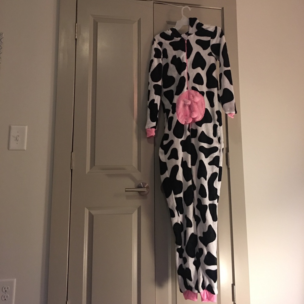 Fuzzy cow onesie!