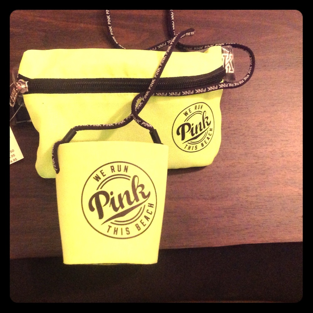 Lime Green "Pink" Fanny Pack and matching koozie
