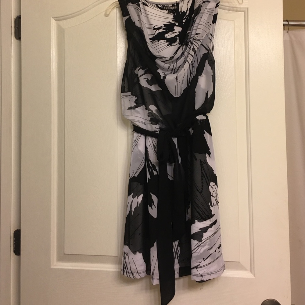 Cowlneck Sleevless Floral Print Express Dress