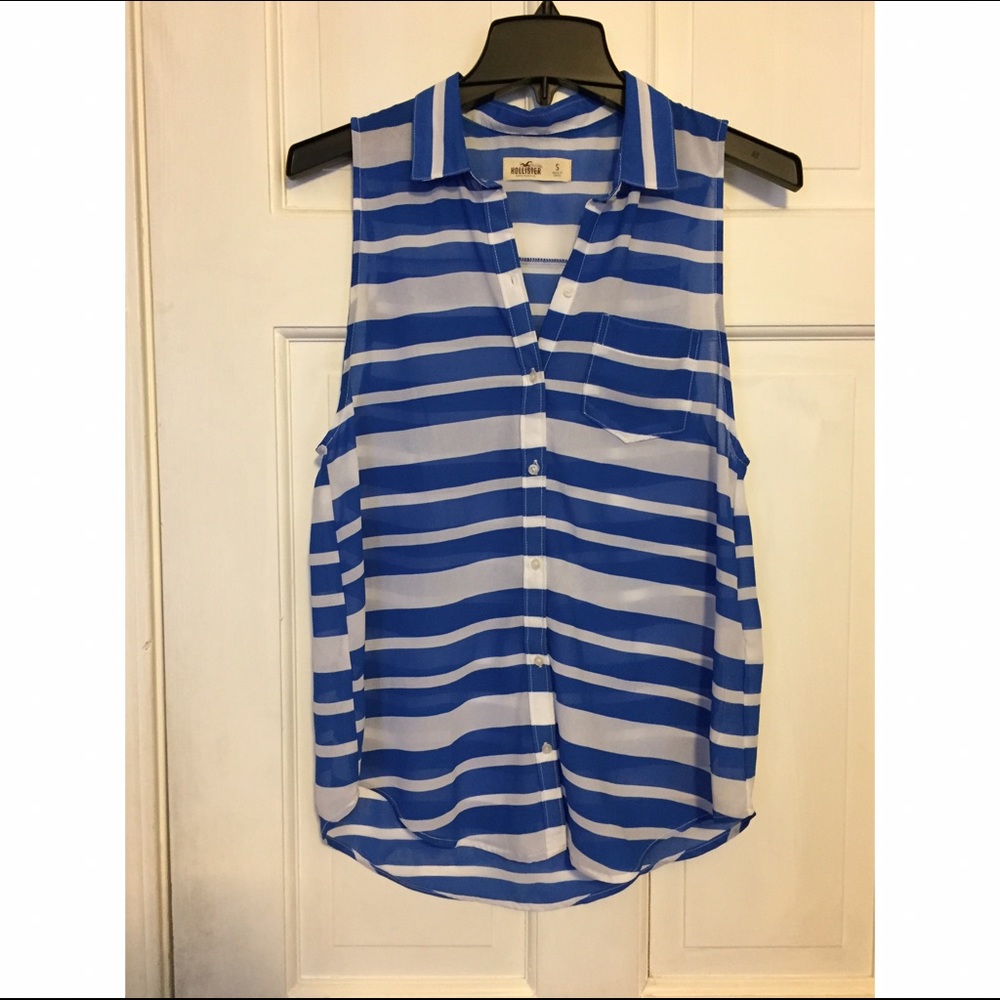 Sleeveless Sheer Striped Blouse