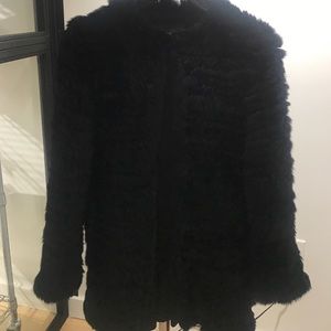 Beautiful authentic black rabbit fur jacket
