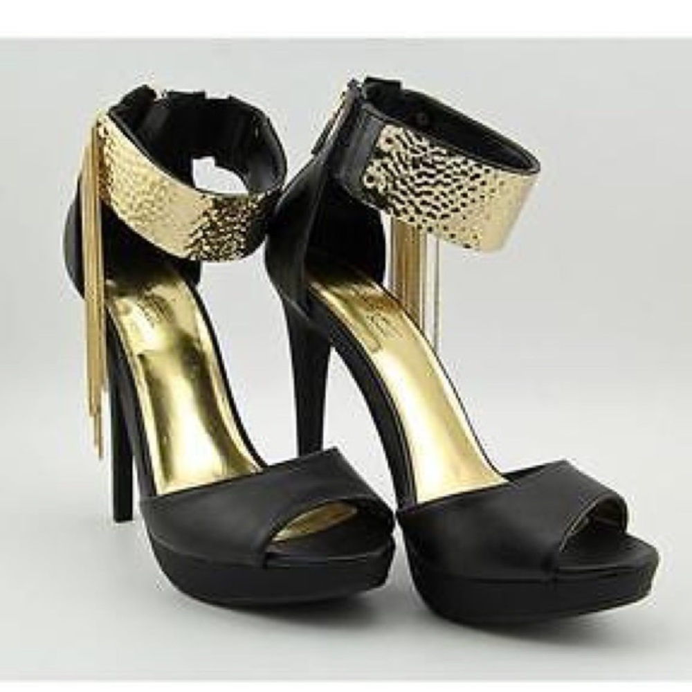 Black/Gold Platform Fringe Heels 8.5: Thalia Sodi