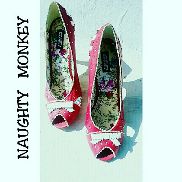 SOLD! RED LEATHER RIBBON CUT OUT PEEPTOE PUMPS 8 - Picture 6 of 6