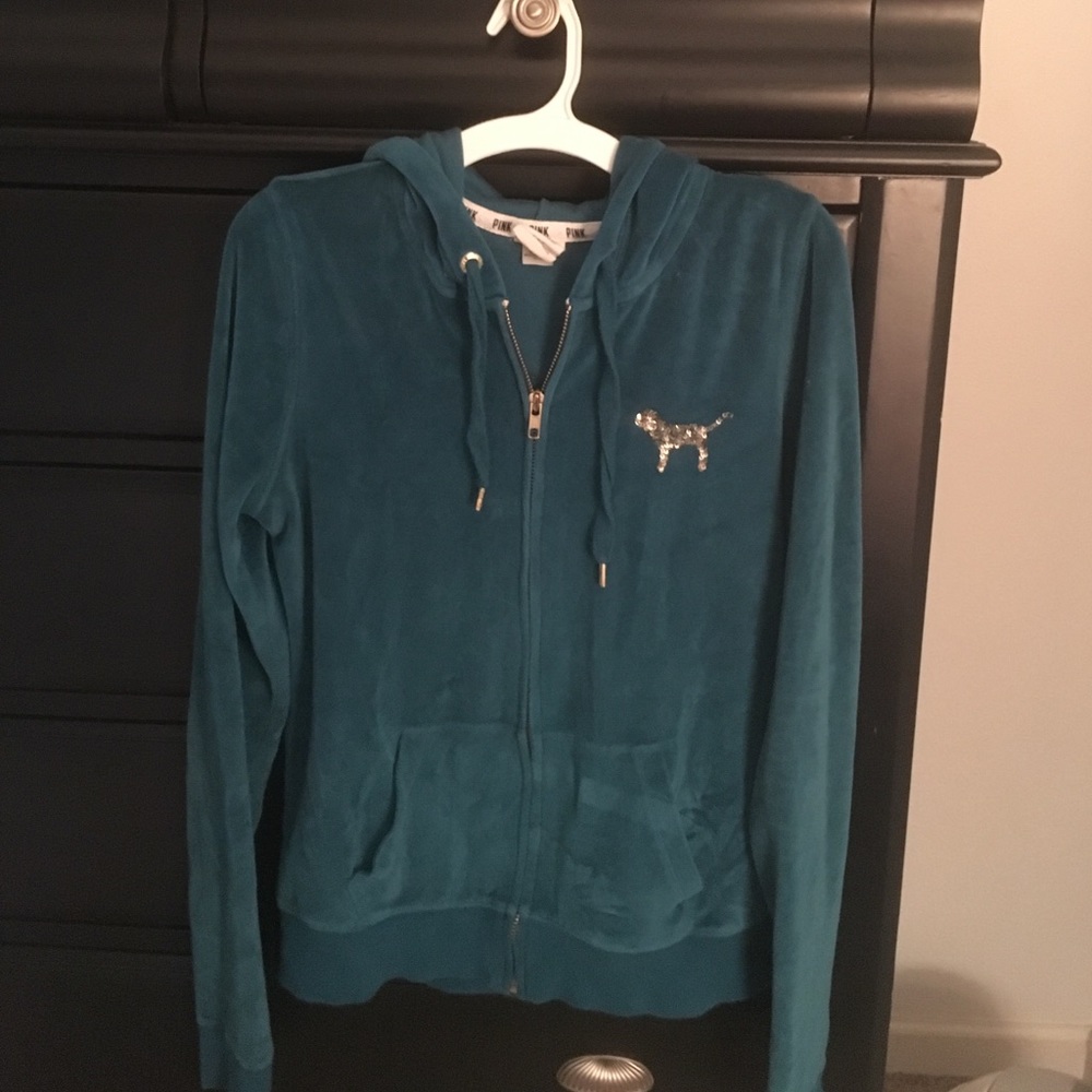 Sparkly velvet teal PINK Victoria's Secret zip up