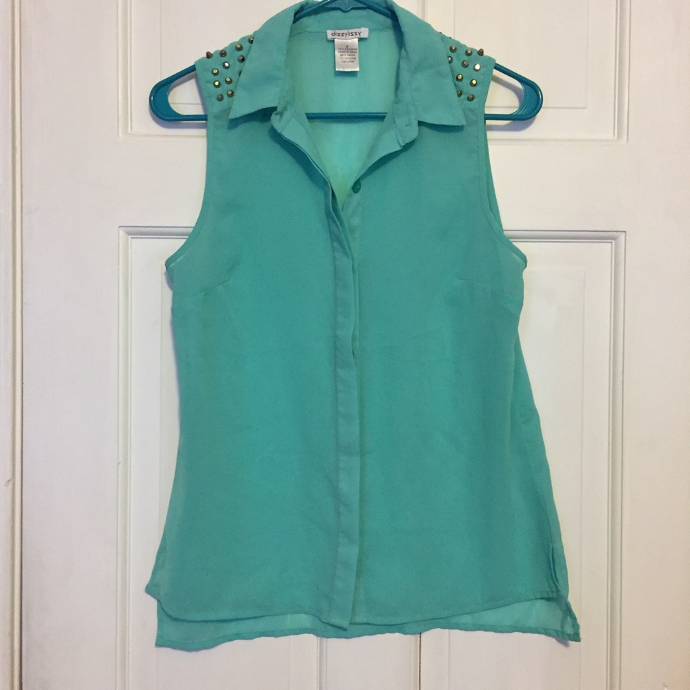 Mint Sleeveless Button Up
