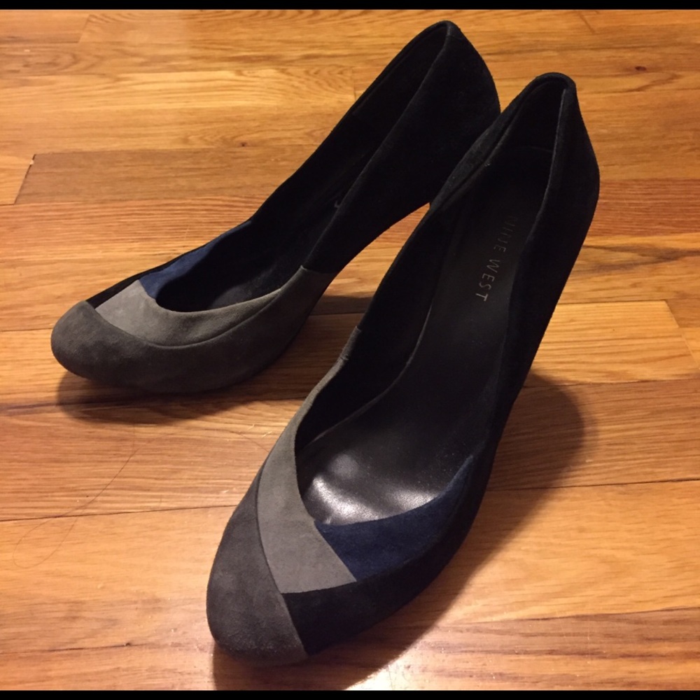 Suede colorblock pumps