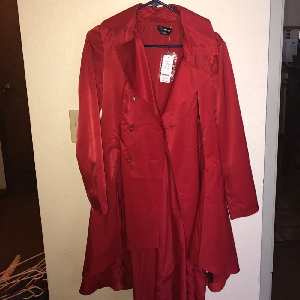 Red flared trench coat