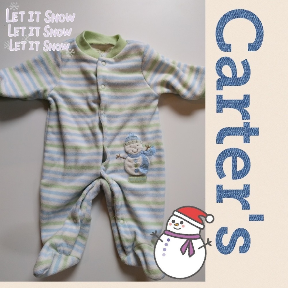 Carter's newborn snowman footed fleece snap pj