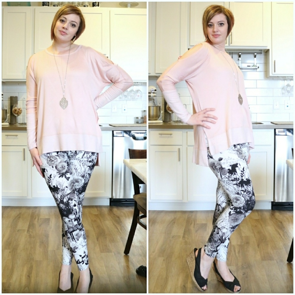 Gray Rose Print Leggings - Picture 3 of 4