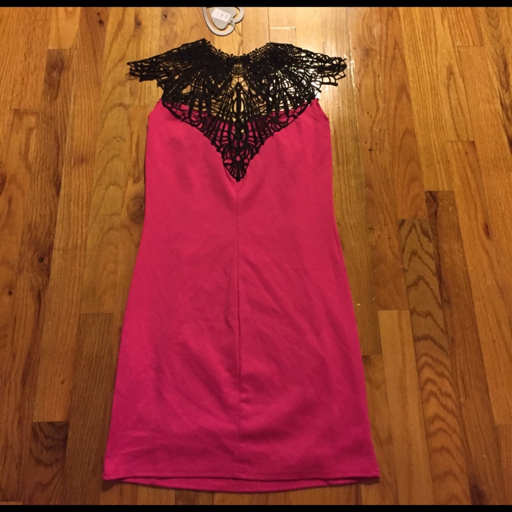 Pink and black lace dress