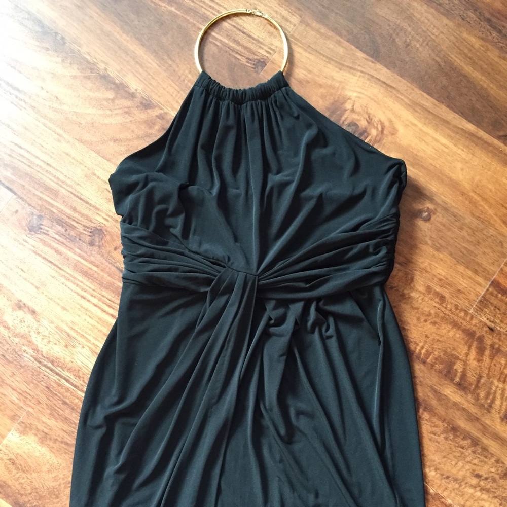 Little Black Dress with Gold Metal Neck