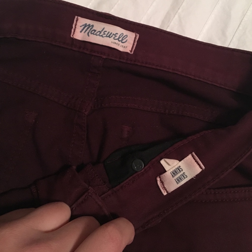 Madewell 27 skinny bordeaux / deep maroon pants.