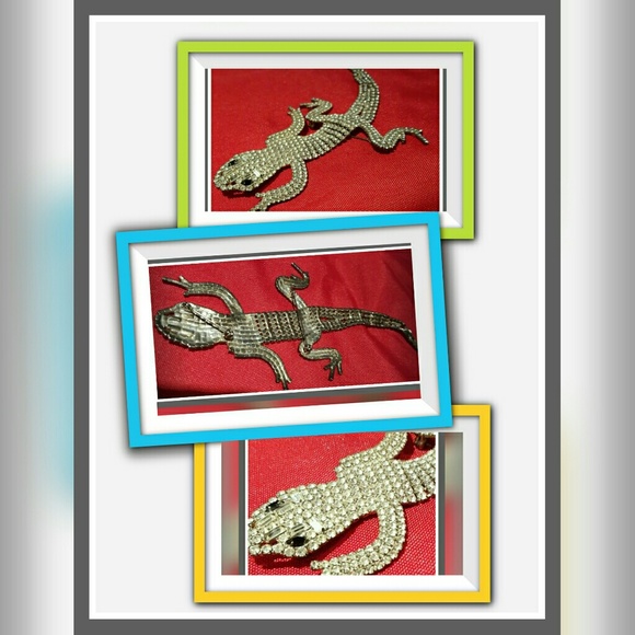 Rhinestone Gecko Salamader/lizard Giant Brooch/Pin Size 7.5" - Picture 5 of 9