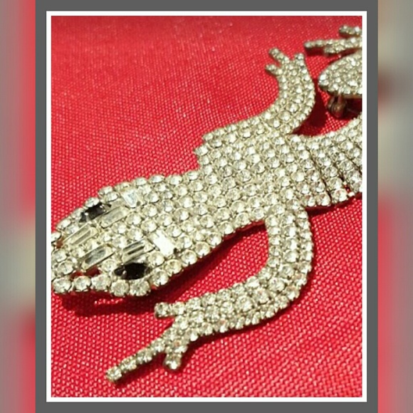 Rhinestone Gecko Salamader/lizard Giant Brooch/Pin Size 7.5" - Picture 6 of 9