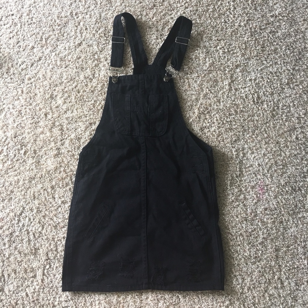 NEW Ripped black denim overall dress